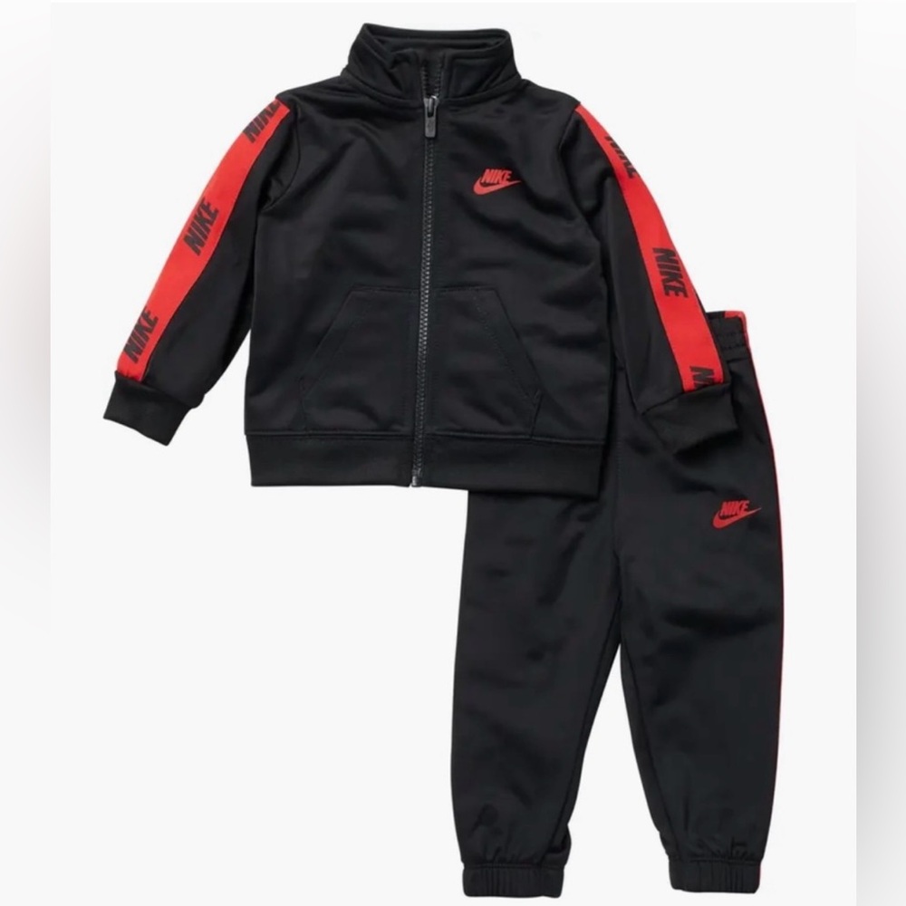 Nike Boys 18 Month 2 Piece Tricot Tracksuit Outfit Jacket Pants Black Red Zip Up
